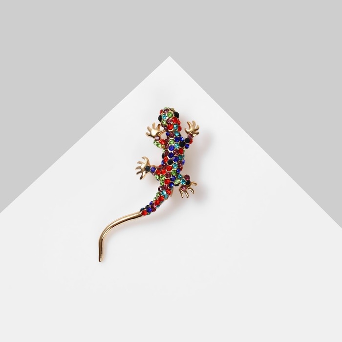 Брошь &laquo;Ящерица&raquo;, цветная в золоте