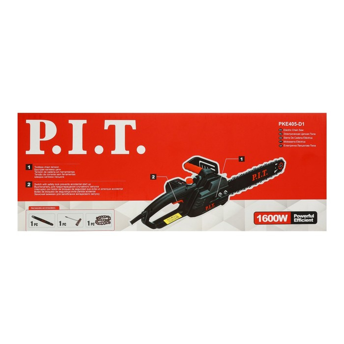 Пила цепная P.I.T. PKE405-D1, электрическая, 1600 Вт, 16 Пила цепная P.I.T. PKE405-D1, электрическая, 1600 Вт, 16", шаг 3/8", паз 1.3 мм, 59 звеньев