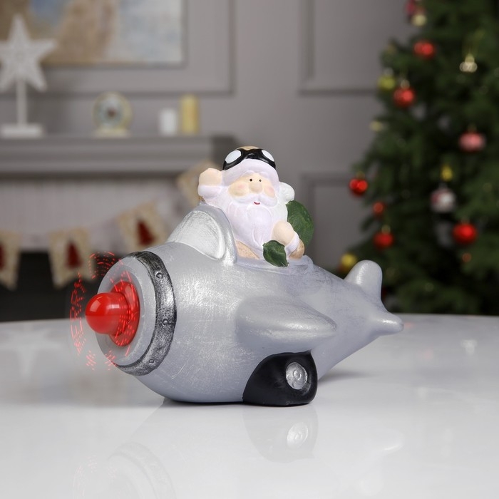 Светодиодная фигура &laquo;Дед Мороз в самолёте&raquo; 17 &times; 17 &times; 22 см, полистоун, батарейки АААх2 (не в комплекте), свечение красное