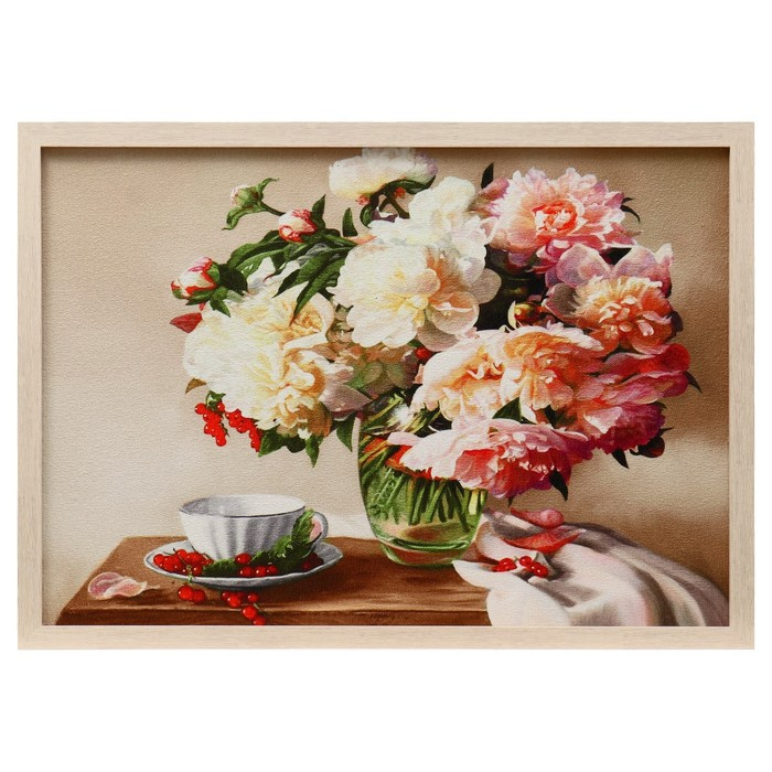 Гобеленовая картина Гобеленовая картина "Пионы в вазе " 53*73 см рамка микс