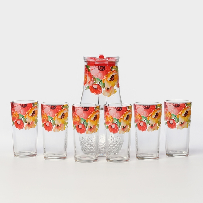 Набор стеклянный для напитков, 7 предметов: кувшин 1,5 л, стаканы 230 мл, МИКС