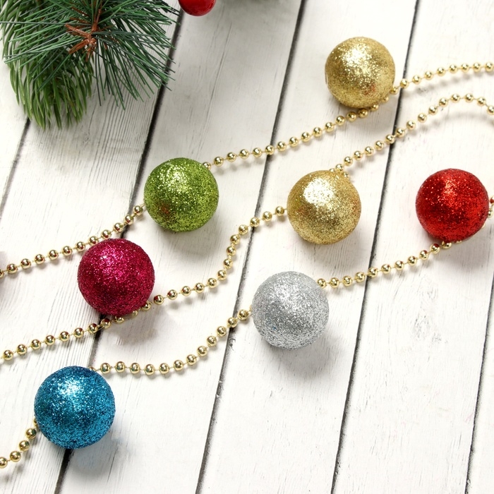 Бусы на ёлку 1,2 м Бусы на ёлку 1,2 м "Разноцветные шарики" d-3 см