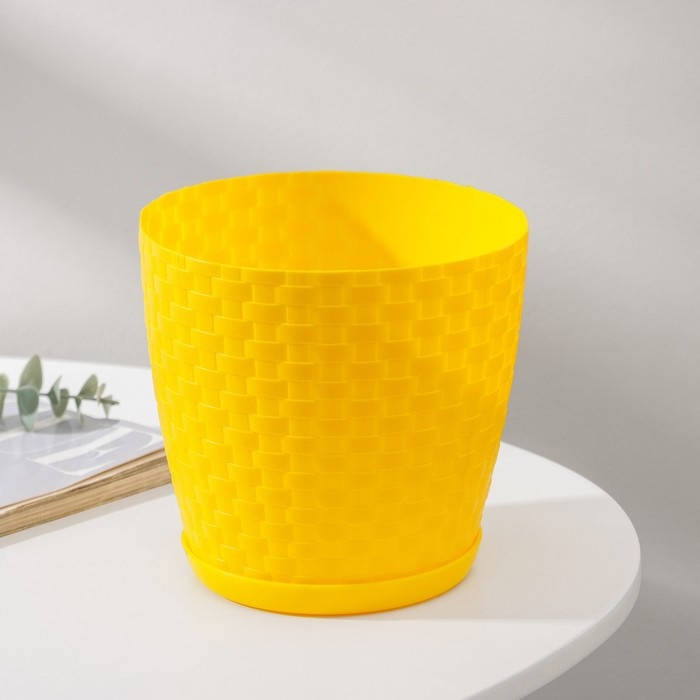 Горшок для цветов с поддоном &laquo;Ротанг&raquo;, 2 л, цвет жёлтый