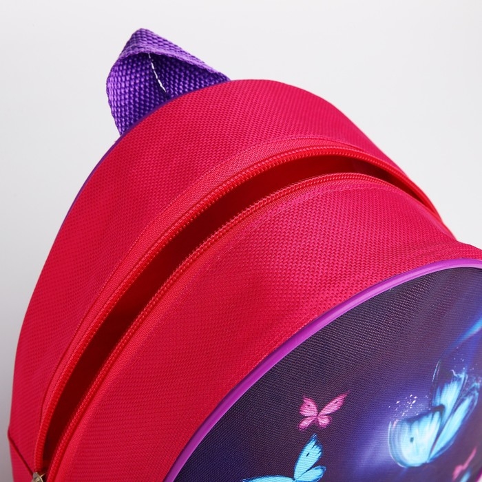 Рюкзак детский для девочки &laquo;Котик и бабочка&raquo;, 23 х 23 х 20 5 см, отдел на молнии, цвет красный