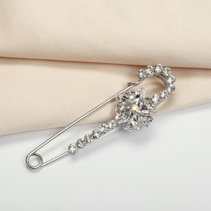 Булавка &laquo;Цветок&raquo; магнолия, 7 см, цвет белый в серебре