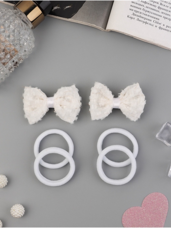 Набор для волос "Школьница галант" (4 резинки 3,5 см, 2 зажима 5,5 см) облачко, белый