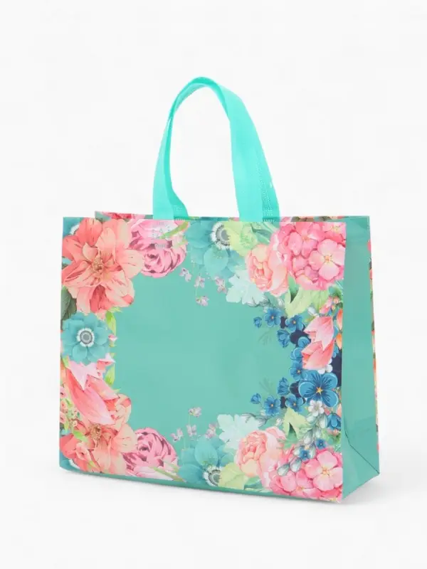 Сумка для покупок Цветы, 32*10*26. отд без молнии,  голубой
