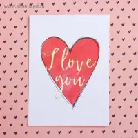 Открытка на акварельном картоне с тиснением I love you, 7.5&times;10.5 см