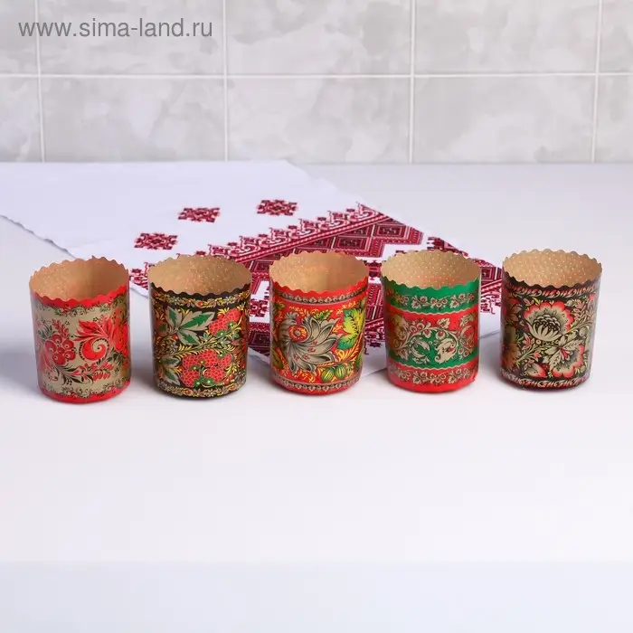 Форма бумажная для кулича &laquo;Хохлома&raquo;, 70&times;85 мм, МИКС