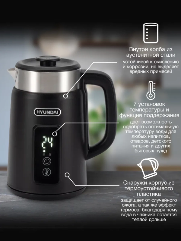 Чайник HYK-S3505 1.5л. 2200Вт черный