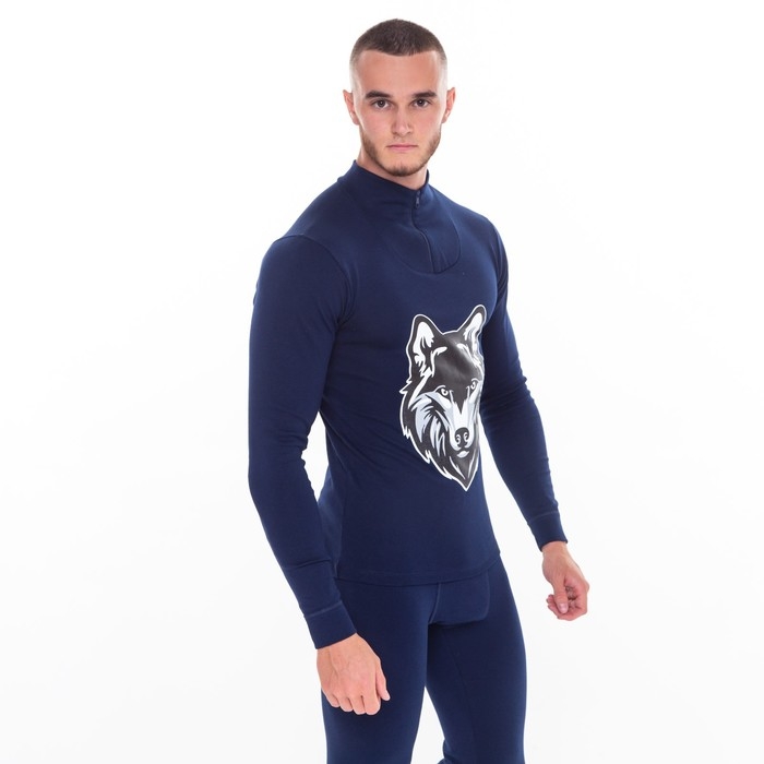 Термобельё мужское НАЧЁС (фуфайка, кальсоны) принт волк, цвет тёмно-синий, размер 54