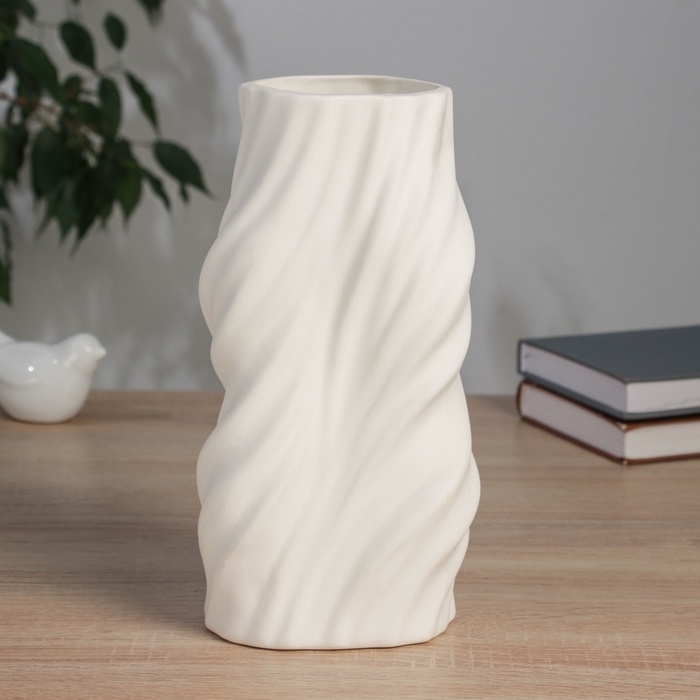 Керамическая ваза декоративная настольная &laquo;Оскар&raquo;, для цветов, сухоцветов, d-9 см, 25&times;11 см, белый