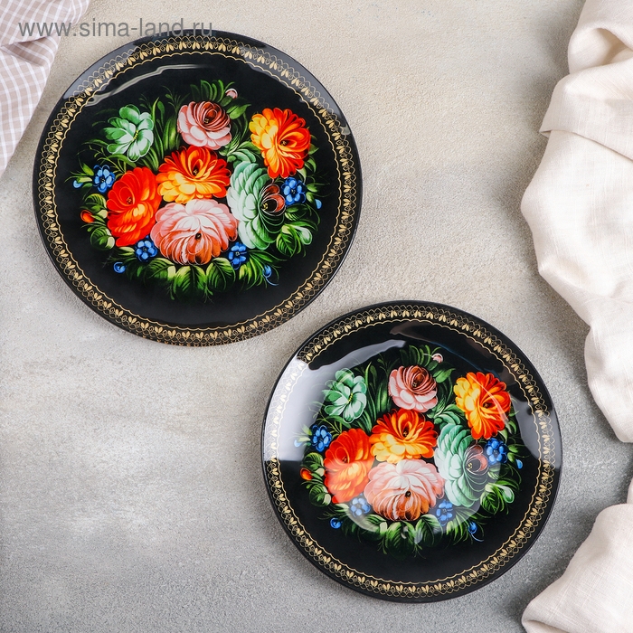 Набор тарелок стеклянных Доляна &laquo;Народные мотивы&raquo;, 19 предметов: 6 десертных тарелок, 6 обеденных тарелок, 6 мисок, салатник