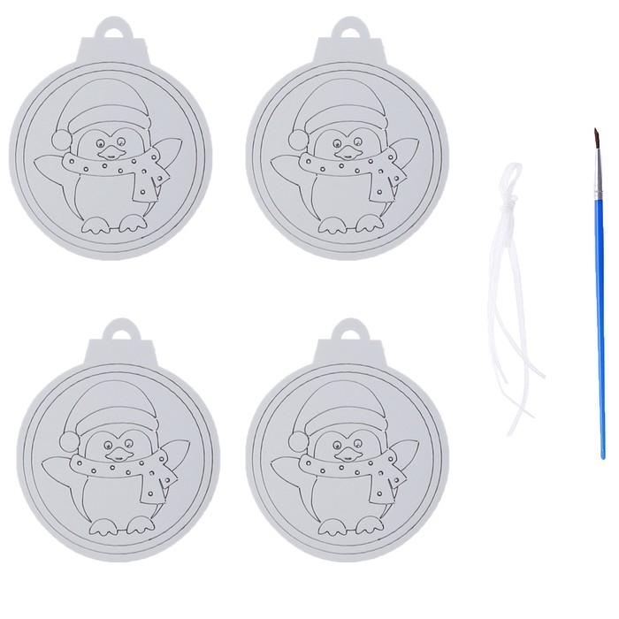 Ёлочное украшение под раскраску &laquo;Милашка&raquo; 4 шт., кисть