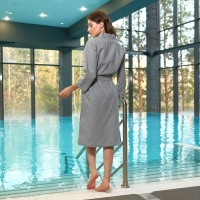 Халат вафельный женский Экономь и Я рукав 3/4, размер 50-52, серый, 100% хлопок, 200г/м2