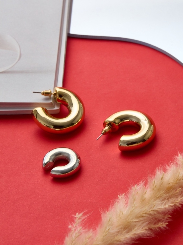 Набор серьги и каффы 3 шт. &laquo;Бублик&raquo; кольца, цвет серебро в золоте