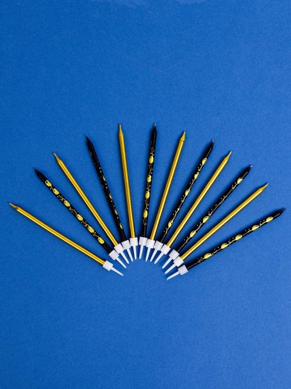 Набор свечей для торта "Воздушные шарики", 12 шт, золотой и черный