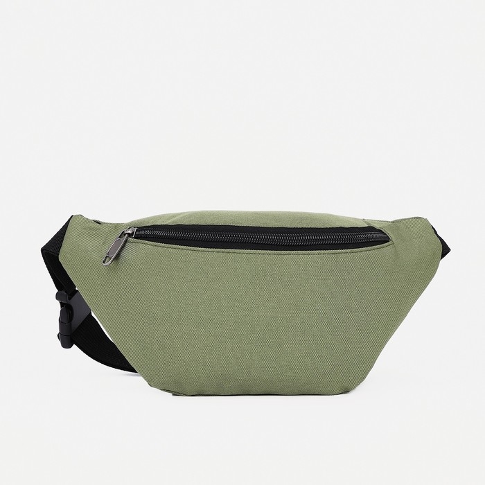 Поясная сумка на молнии, наружный карман, цвет хаки Поясная сумка на молнии, наружный карман, цвет хаки