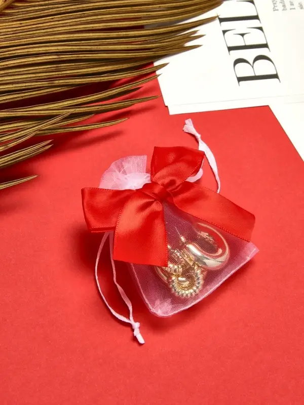 Мешочек подарочный &laquo;Бант органза&raquo;, 7&times;9 см, бело-красный