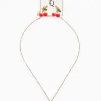 Набор 2 пред-та: серьги,кулон "Вишенки", цвет красный в золоте 44+удл.