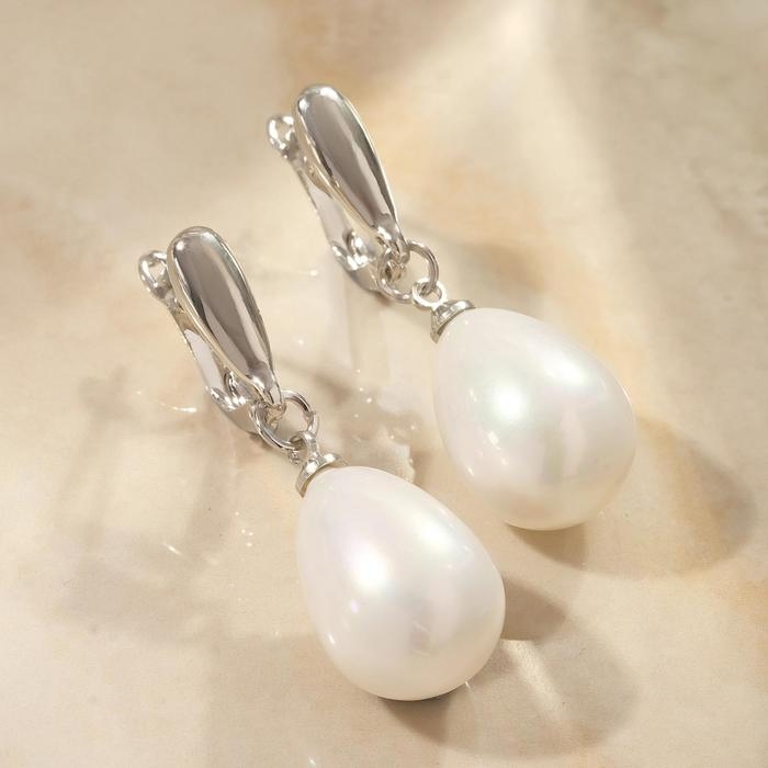 Серьги с жемчугом &laquo;Грейс&raquo; пухлая капля, цвет белый в серебре