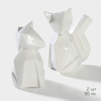 Набор фарфоровый для специй на бамбуковой подставке BellaTenero &laquo;Лисы&raquo;, 3 предмета: солонка 80 мл, перечница 80 мл, подставка, цвет белый