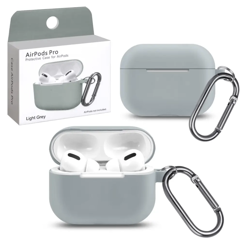 Чехол Apods Pro Light gray с карабином #17