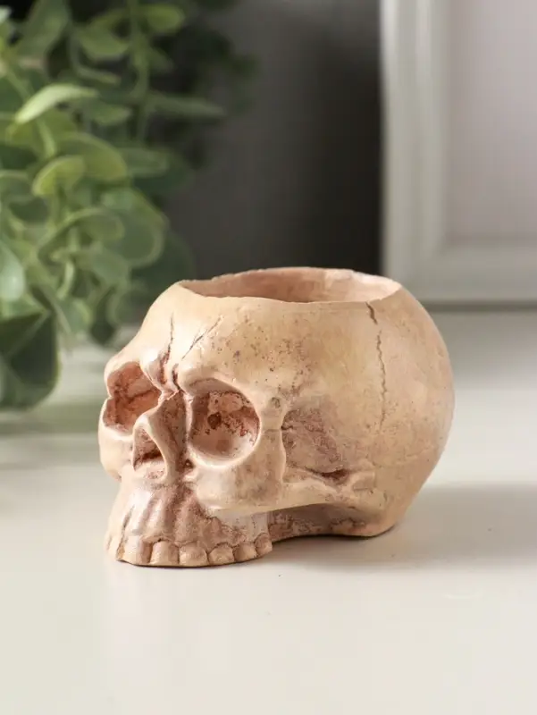 Подсвечник "Череп" эффект состаривания, слоновая кость