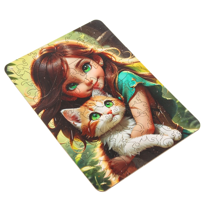 Пазл &laquo;Девочка с котёнком&raquo; 20х29, 101 деталь