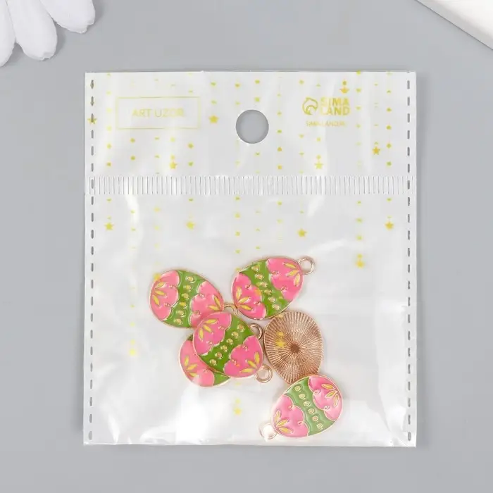 Декор для творчества металл, эмаль "Розово-зелёное яйцо" 1,4х2,2 см