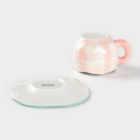 Чайная пара Доляна &laquo;Розовая клетка&raquo;, чашка 220 мл, блюдце d=16 см, ручная роспись, керамика, белая