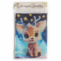Алмазная мозаика на новый год с частичным заполнением на холсте &laquo;Оленёнок&raquo;, 15 х 21 см, набор для творчества