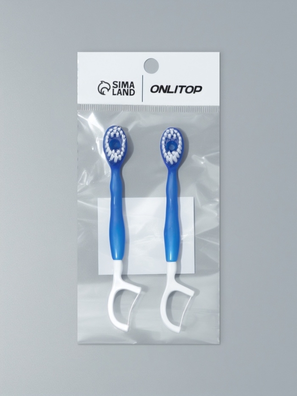 Зубная щетка с зубной нитью 10,5см (наб 2 шт цена за наб) пласт/нейлон синий накл ОТ