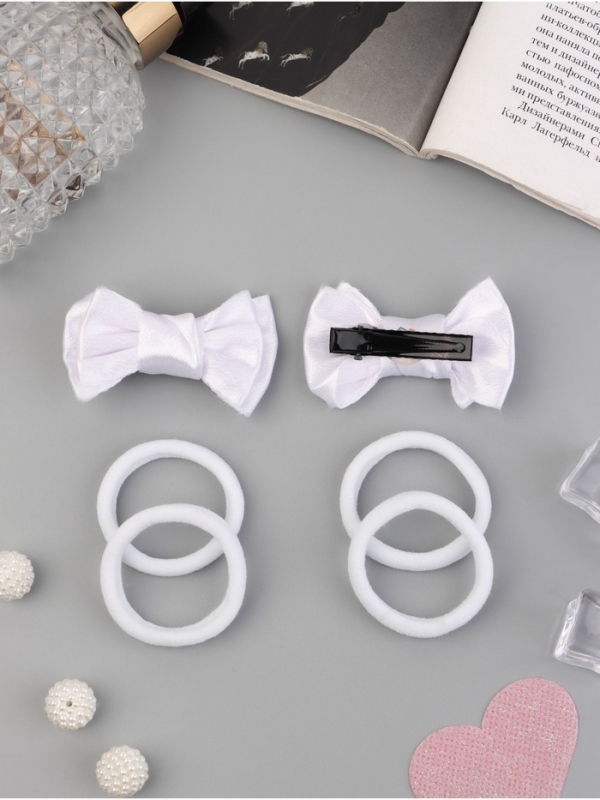 Набор для волос "Школьница галант" (4 резинки 3,5 см, 2 зажима 6 см) классик, белый