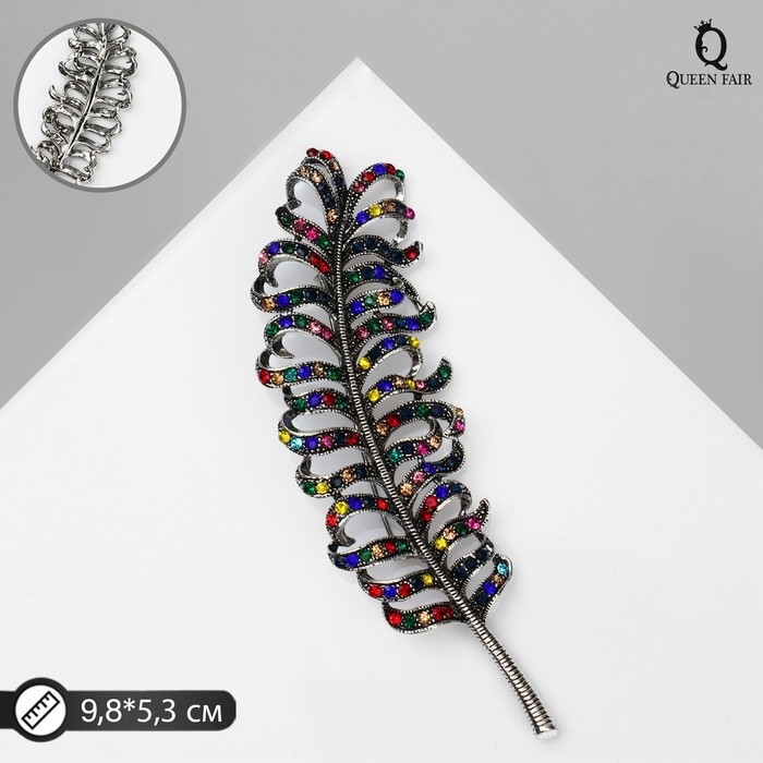 Брошь &laquo;Перо&raquo;, цветная в чернёном серебре