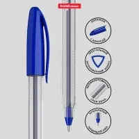 Ручка шариковая ErichKrause U-108 Classic Stick, игольчатый узел 1.0 мм, чернила синие, ультра-мягкое письмо