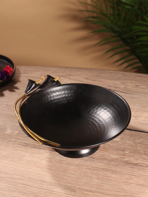 Фруктовница "Черный каллы" черная с золотом. нержавеющая сталь 21,5х23х9,5 см