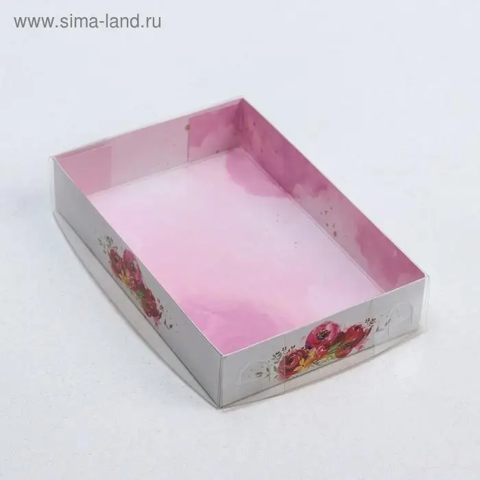 Кондитерская упаковка, коробка для макарун с пластиковой крышкой, &laquo;Цветы&raquo;, 18 х 12 х 3.5 см