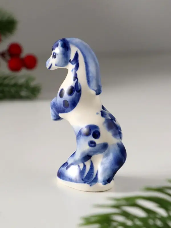 Сувенир Конь на дыбах, 8х5 см, гжель