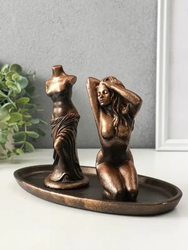 Набор фигур "Богини" на подносе, высота 16 см, цвет винтажная бронза