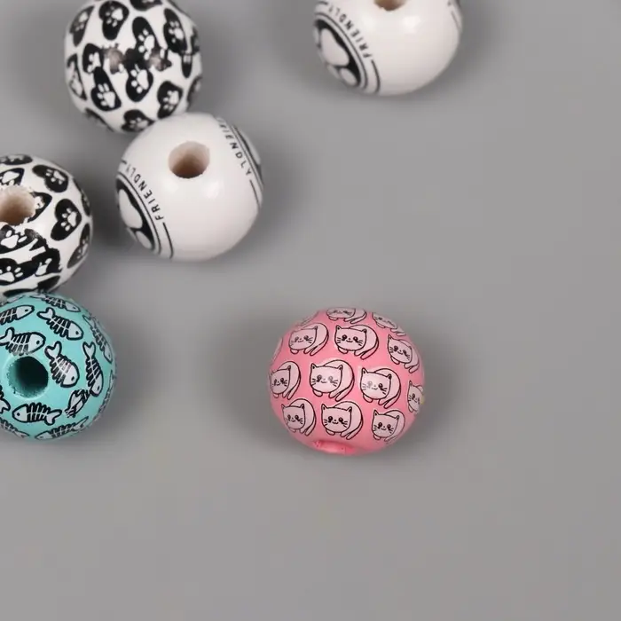 Бусины для творчества дерево "Кошачьи радости" набор 10 шт 1,6х1,6х1,6 см