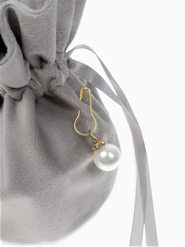 Мешочек бархатный с бусиной, 13х9 см, серый (фас. 10 шт)