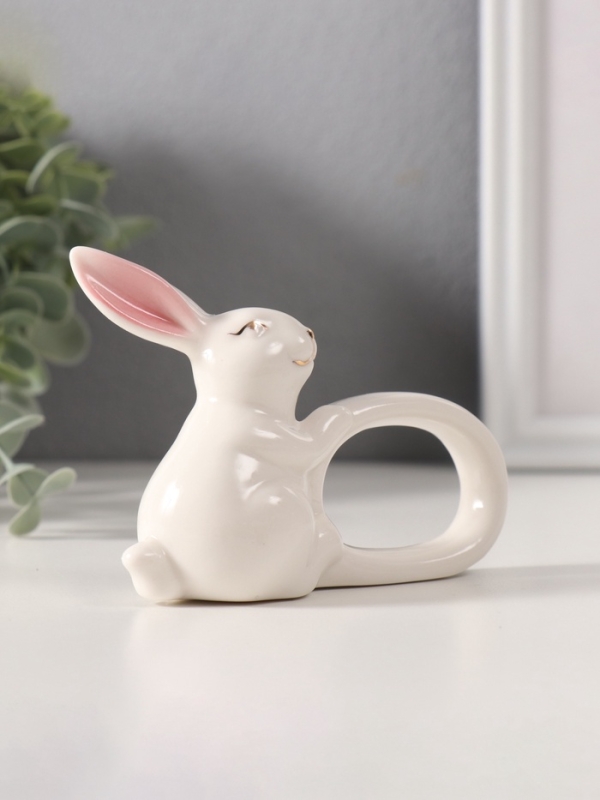 Сувенир керамика держатель д/салфеток "Белый кролик с розовыми ушками" 5х10х7,5 см