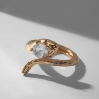 Новый год! Символ года 2025! Кольцо &laquo;Змея&raquo; извивающаяся, цвет белый в золоте, безразмерное