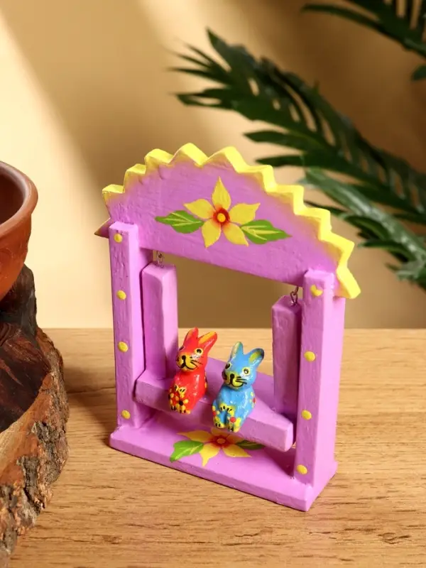 Сувенир &laquo;Зайки на качелях&raquo;, 11&times;5.4&times;14.4 см, дерево, сиреневый