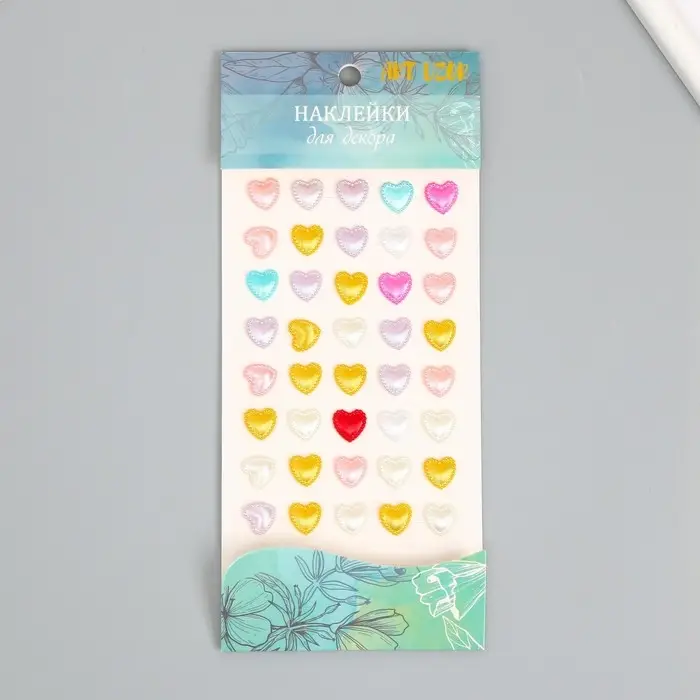 Наклейка пластик стразы "Сердечки-кристаллы с рисунками" 1,1х1,1 см МИКС 23х9,5 см