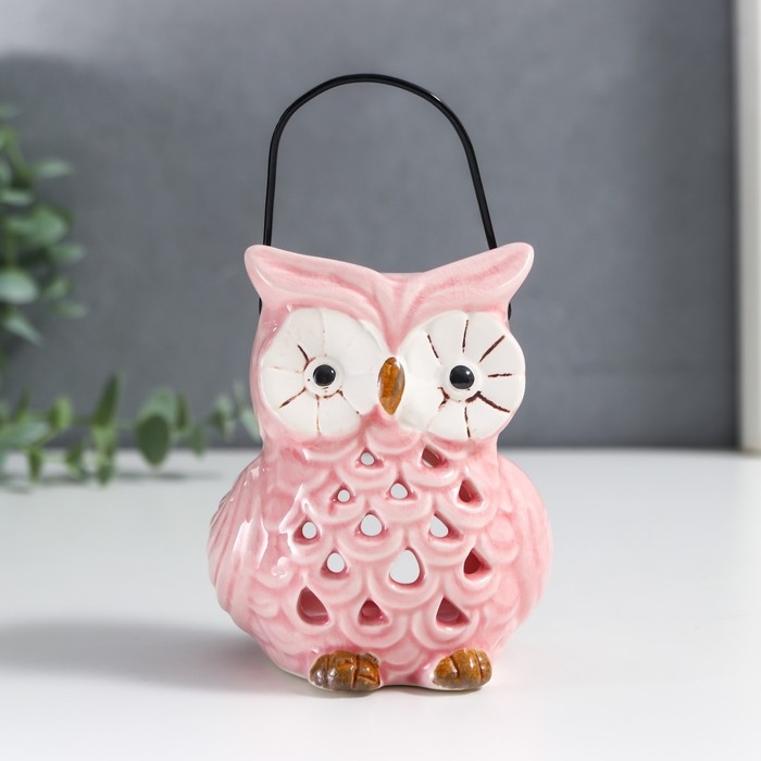 Подсвечник керамика на 1 свечу Подсвечник керамика на 1 свечу "Очковая сова" с ручкой 9,5х6,5х7 см МИКС