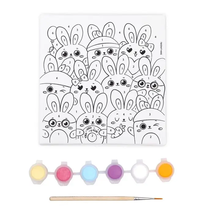 Картина по номерам для детей на подставке &laquo;Милые зайчата&raquo;, 15 х 15 см