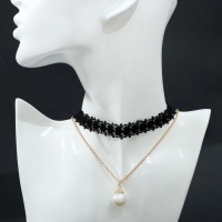 Чокер &laquo;Бусинка&raquo; кружево, цвет бело-чёрно-золотой, L=30 см