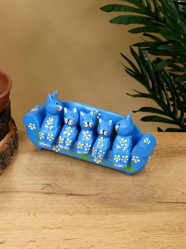 Сувенир "Кошачье семейство" дерево 20х5х10 см, цв. синий